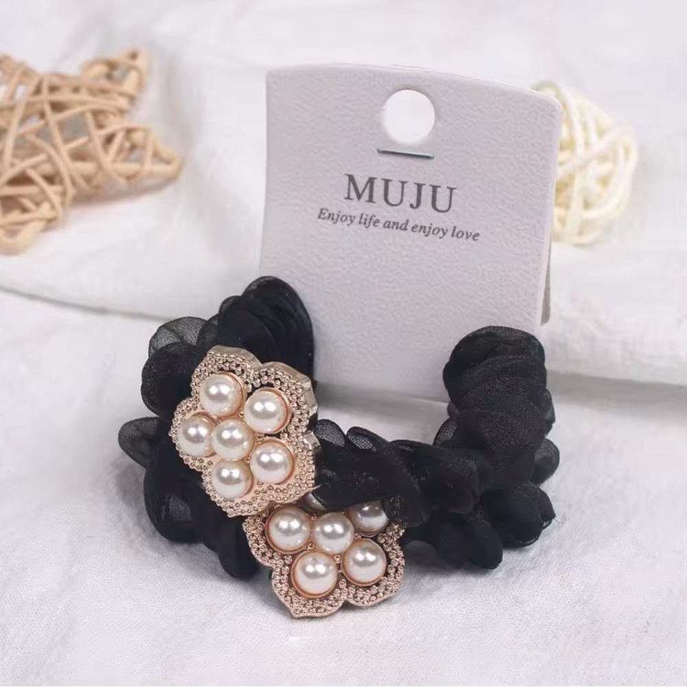 Black Flower Hair Scrunchie